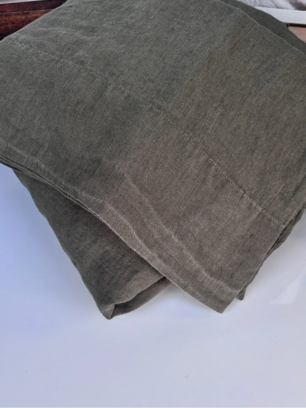 Quince European Linen Fitted Sheet Set King Dusty Olive